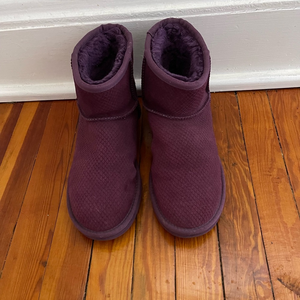 Plum Textured Ankle Boots